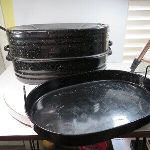 vintage LISK Self-Basting Roaster 3pc set 1920s-1940s era inner pan lifts out